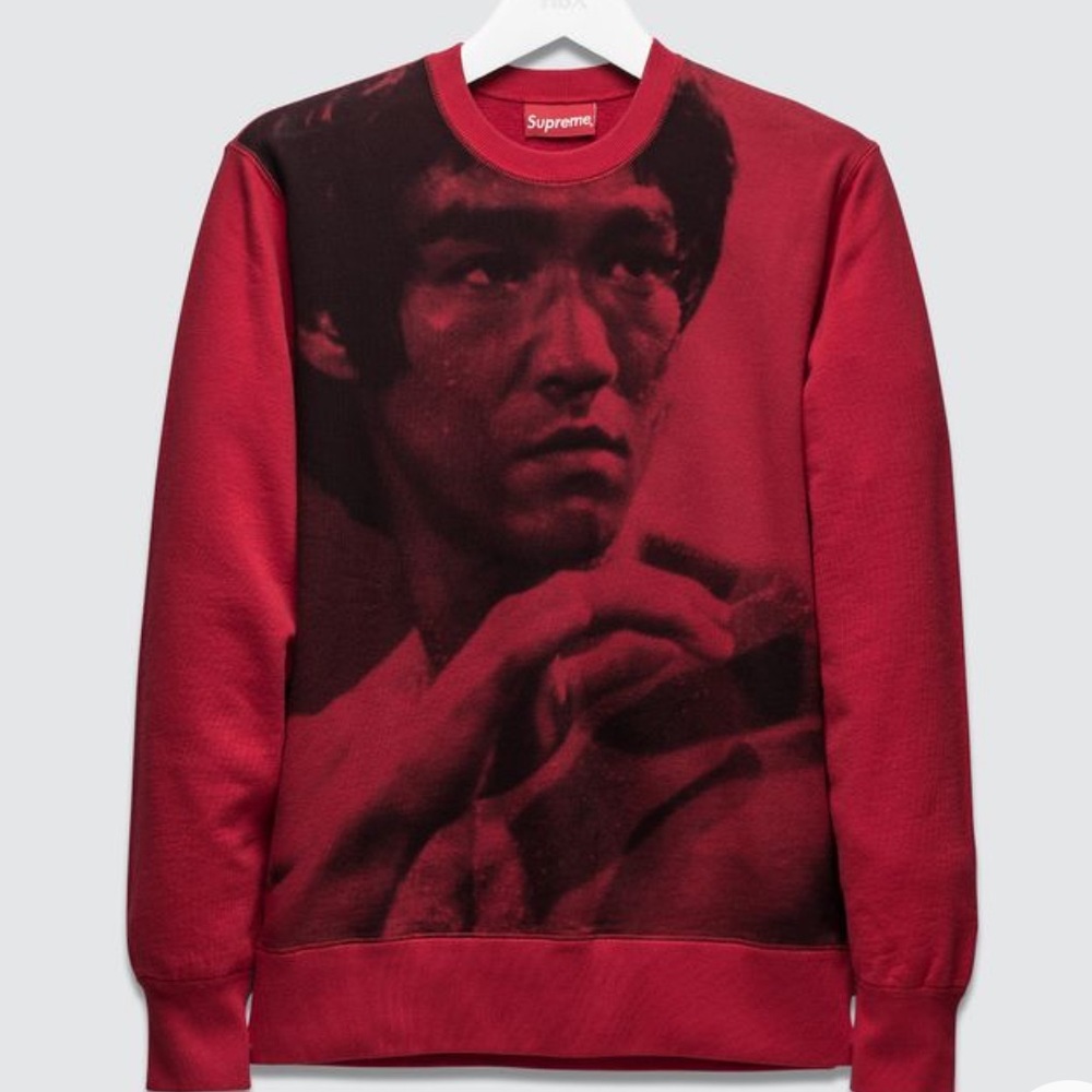 ‼️🥋RARE 2013 SUPREME X BRUCE LEE Crewneck Sweater from FW13 - RED Sz Large 🥋‼️